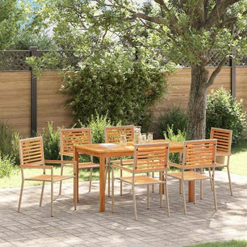 vidaXL Tuin eettafelset 7 st Beige Massief Acaciahout, Verzenden, Nieuw, 7 zitplaatsen