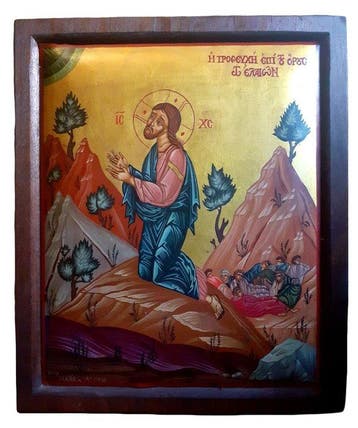 Icoon - Jezus biddend in de Hof van Getsemane - Hout - Met
