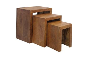 Bijzettafel MAKASSAR 25-45cm set van 3 mangohout bruin, Ophalen of Verzenden, Nieuw