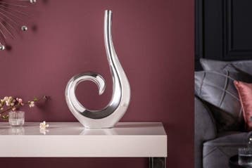 Moderne vaas WAVE 47cm zilver aluminium gepolijst decoratie, Ophalen of Verzenden, Nieuw