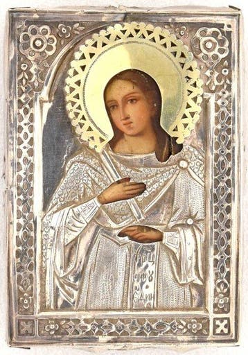 Icoon - Sint-Barbara - Hout, Zilver, Antiek en Kunst