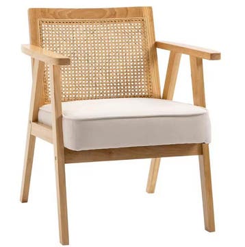 Beige Rotan Fauteuil – Natuurlijke Stoel met Linnen – Boho, Overige kleuren, Verzenden, Eén, Hout