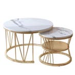 Salontafel set van 2 – Marmerlook en Goudkleurig Frame, Huis en Inrichting, Tafels | Salontafels, Verzenden, Nieuw