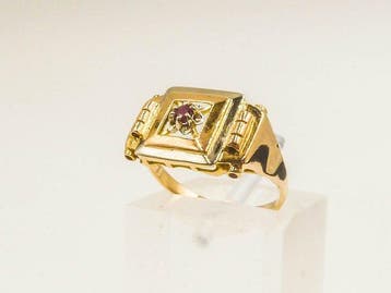 Ring - 18 karaat Geel goud Robijn, Nieuw