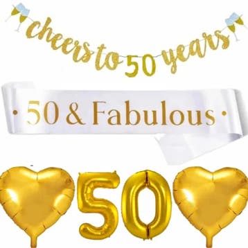 50-jarig jubileumset: gastenboek, moneybox, ballonnen, sjerp, Hobby en Vrije tijd, Feestartikelen, Verzenden, Nieuw, Versiering