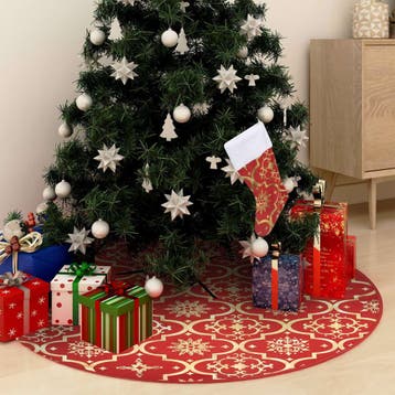 vidaXL Luxe Kerstboomrok met Sok Rood 150 cm Stof, Diversen, Kerst, Verzenden, Nieuw