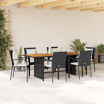 vidaXL 7-delige Tuinset met kussens poly rattan zwart, Verzenden, Nieuw, 6 zitplaatsen, Tuinset