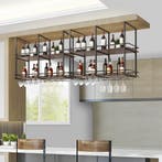 Wijnrek Hubro zwart en walnootkleurig 120x30x85 cm [en.casa], Huis en Inrichting, Verzenden, Nieuw