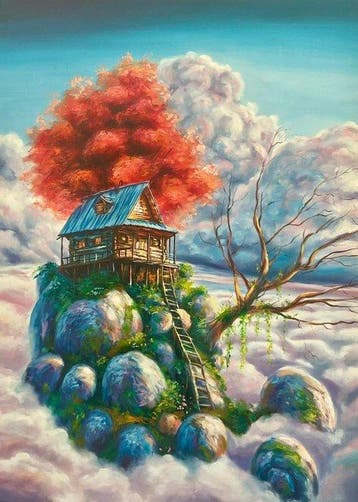Elizabeth - La Escalera al Refugio de la Cima, Antiek en Kunst, Kunst | Schilderijen | Klassiek