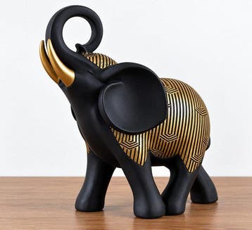 sculptuur, Elegant Black Elephant Figurine with Striking