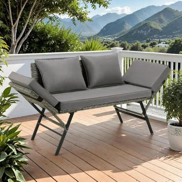 3-Zits Polyrattan Tuinbank &amp; Ligstoel 176 cm, Verzenden, Nieuw