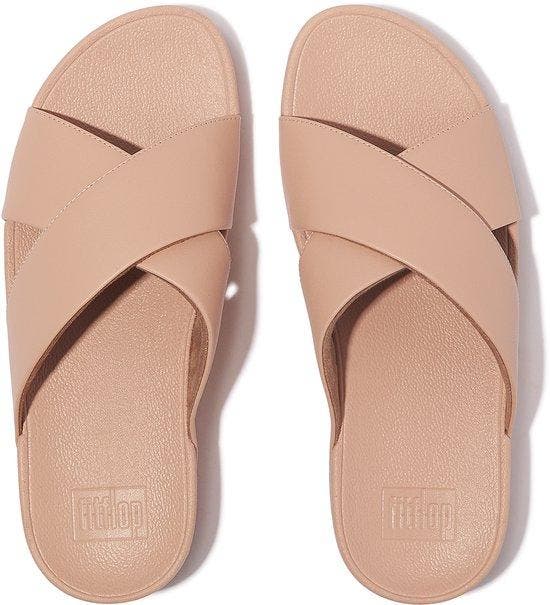 FitFlop Lulu Cross Slide Sandals Leather Vrouwen - Beigey Be, Kleding | Dames, Schoenen, Nieuw, Verzenden