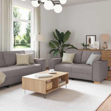 vidaXL Bank 3 pcs Taupe 220 x 80 x 84 cm Linnen-mix stof, Huis en Inrichting, Banken | Bankstellen, Verzenden, Nieuw, Stof, 200 tot 250 cm