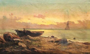 Valencian School (XIX-XX) - NO RESERVE - Fisherman at Sunset, Antiek en Kunst