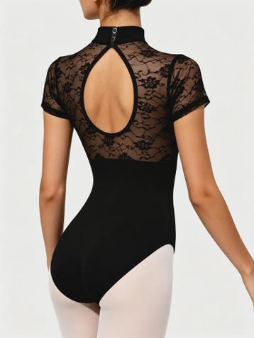 Dames Ballet Leotard met Kant en Hoge Hals - Korte Mouwen &, Verzenden, Nieuw