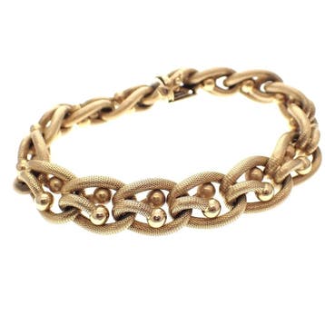 Gouden brede fantasie schakelarmband, Ophalen of Verzenden, Gebruikt, Goud, Goud