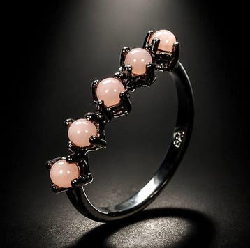925 zilver zwart rhodiumgecoat - roze opaal - Ring