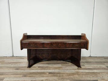 Kabinet - Toilettafel van burlhout met twee glazen planken., Antiek en Kunst, Kunst | Designobjecten