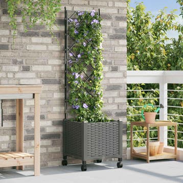 vidaXL Tuinplantbak met schutting en wielen Lichtgrijs PP, Verzenden, Nieuw, Minder dan 60 cm, 60 cm of meer