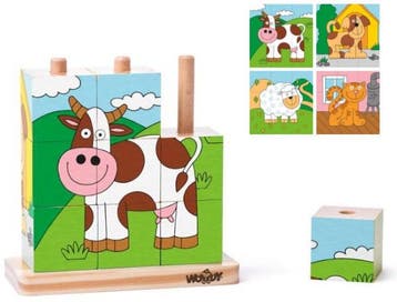 Woody Kubuspuzzel Dieren (9 stukjes) | Woody - Puzzels, Verzenden, Nieuw