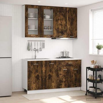 vidaXL Keukenblok LYON 4 st Gerookt eiken Bewerkt hout, Verzenden, Nieuw, Bruin