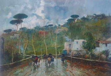 Romolo Leone (1883-1958) - Giornata di pioggia, Antiek en Kunst, Kunst | Schilderijen | Klassiek