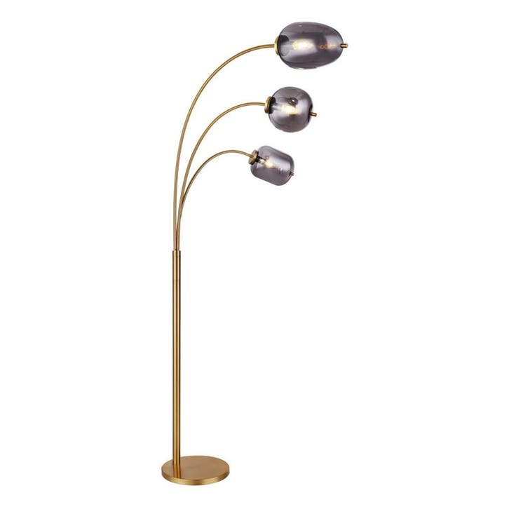 Vloerlamp BLACKY Glas 122.0cm Goud | Smoked E14 - 3-Lichts, Huis en Inrichting, Lampen | Vloerlampen, Nieuw, Metaal, 100 tot 150 cm