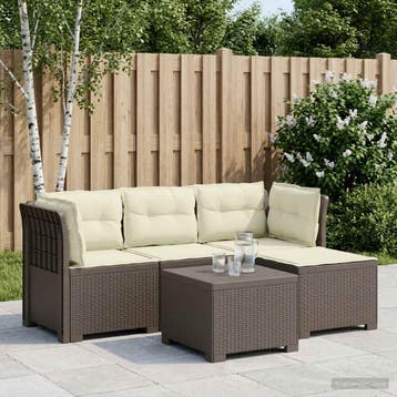 vidaXL 4-Persoons Tuinbank met Kussens Rieten Look PP, Verzenden, Nieuw
