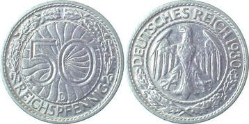 50 Pfennig Duitsland 50 Reichspfennig 1930 D J 324, Postzegels en Munten, Munten | Europa | Niet-Euromunten, Verzenden