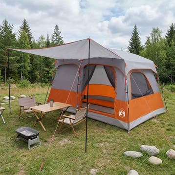 vidaXL Gezinstent met dak Grijs en Oranje 320 x 210 x 180 cm, Verzenden, Nieuw, Tot en met 2