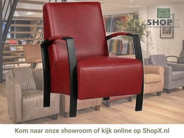 Leren fauteuil Glory - Granada Rouge (rood), Nieuw, Ophalen of Verzenden, 50 tot 75 cm, Industrieel, Modern