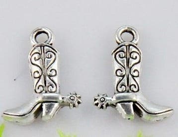 4 x tibetaans zilveren bedel van een cowboy laars 17 x 13 mm, Ophalen of Verzenden, Nieuw, Bedel