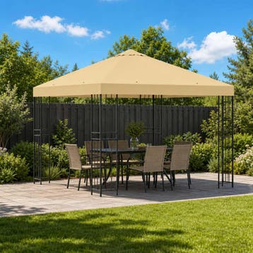 vidaXL Paviljoen 3 x 3 m Crèmekleurig Polyester en staal 190, Verzenden, Nieuw