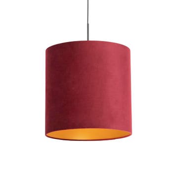 Hanglamp met velours kap rood met goud 40 cm - Combi, Verzenden, Nieuw, Modern