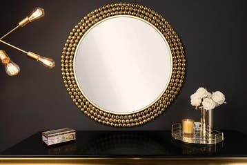 Ronde wandspiegel PEARLS 75cm goud metaal - 43821, Huis en Inrichting, Woonaccessoires | Spiegels, Ophalen of Verzenden, Nieuw