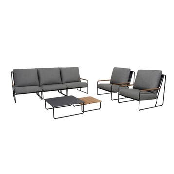 Portofino Loungeset Antraciet Teak Aluminium - 7-delige set, Verzenden, Nieuw, Hout