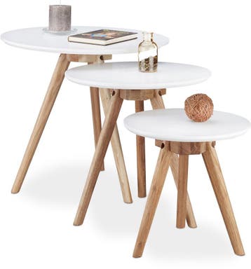 2dekans | WOLTU Bijzettafel Set van 3 Wit/Walnoot - 50, 40, Ophalen of Verzenden, Zo goed als nieuw