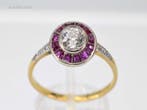 Art Deco geelgouden ring met centrale diamant..., Ophalen, Nieuw