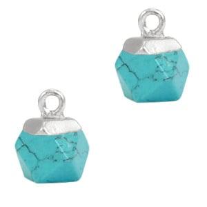 1 x Natuursteen hangers hexagon Marble turquoise-silver, Ophalen of Verzenden, Nieuw, Bedel