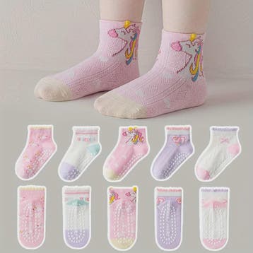 5 Paar Antislip Sokken Kinderen - Unicorn & Hartjes - Zacht, Verzenden, Nieuw