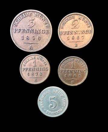 Duitsland. Lot of 5 coins, various Pfennig denominations