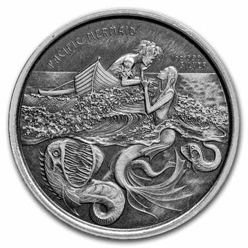 Samoa Pacific Mermaid - 1 oz 2021 Antique Finish, Verzenden, Losse munt, Zilver