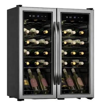 Wijnkoelkast wijnkoeler dubbel zone vrijstaand zwart RVS, Zonder vriesvak, Minder dan 85 cm, 60 cm of meer, 100 tot 150 liter