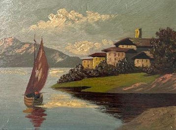 Alfonso Pozzi (1925) - Veduta lacustre con barca