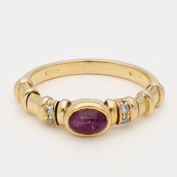 Ring - 18 karaat Geel goud - Diamant - Robijn, Nieuw