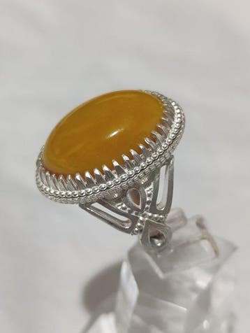 Zilver, Amber - Ring - Unieke zilveren barnsteenring