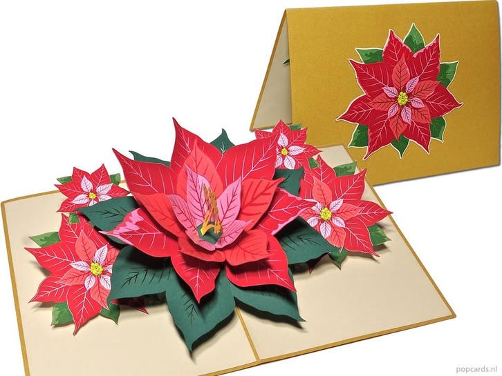 Schitterende luxe kerstkaart kerstrozen pop-up kaart, Diversen, Wenskaarten, Verzenden