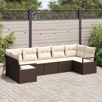 vidaXL Tuinbankenset 7 st Bruin en wit poly rattan, Verzenden, Nieuw, Rotan, 7 zitplaatsen