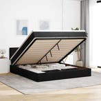 vidaXL Ottoman bed met matras en LEDs 160x200cm fluweel, Verzenden, Zwart, 200 cm, Stof