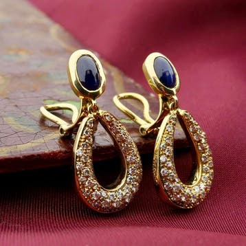 Gouden oorclips met saffier en diamanten; Ca. 1,00 ct., Sieraden, Tassen en Uiterlijk, Oorbellen, Gebruikt, Ophalen of Verzenden